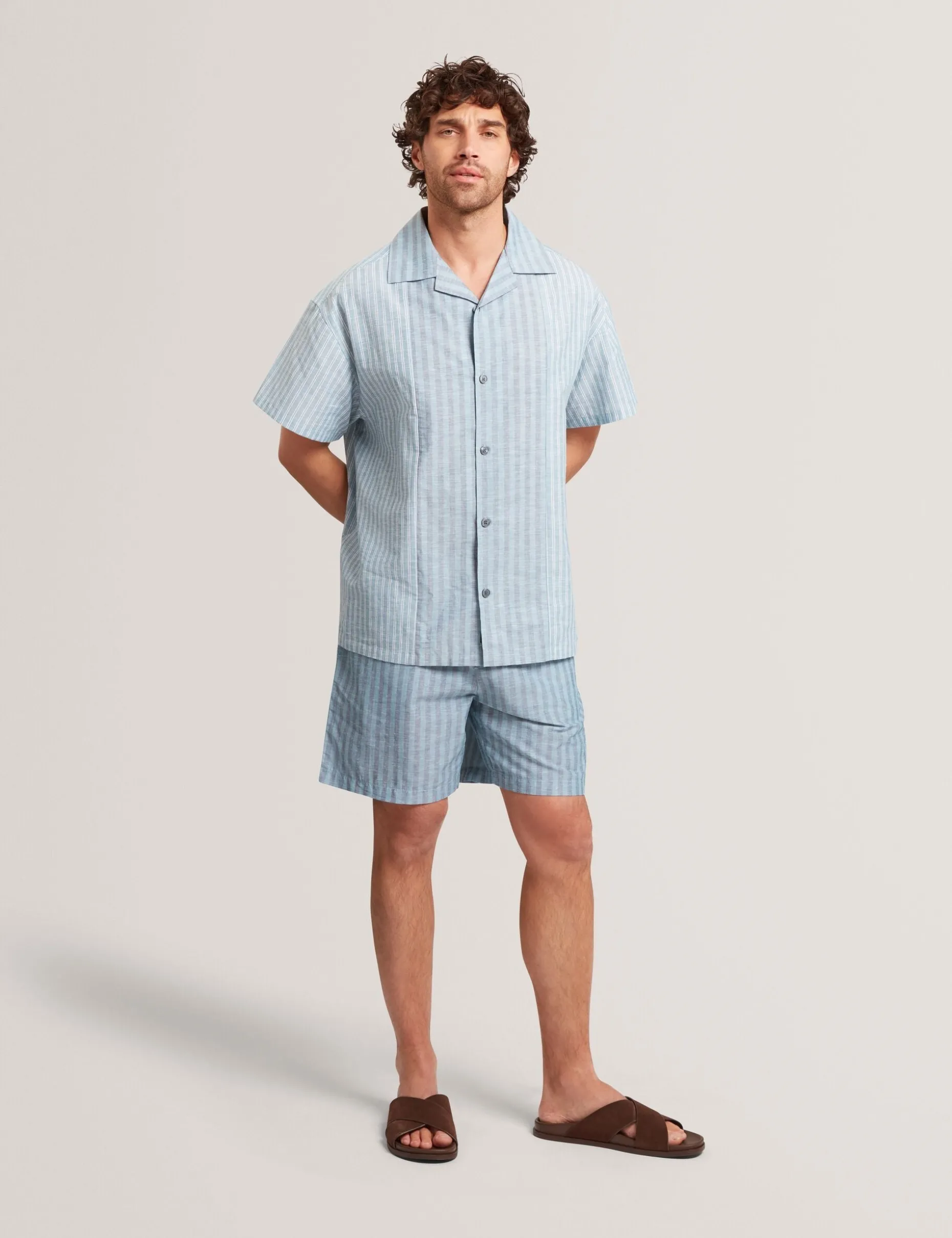 Striped Cotton Linen Pull-On Shorts