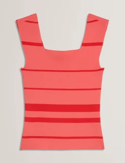 Striped Knit Square Neck Sleeveless Top