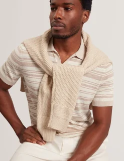 Striped Linen Blend Knitted Polo Shirt