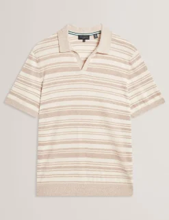 Striped Linen Blend Knitted Polo Shirt