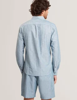 Striped Linen Blend Long Sleeve Shirt