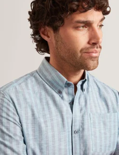 Striped Linen Blend Long Sleeve Shirt