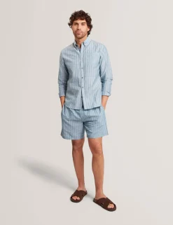 Striped Linen Blend Long Sleeve Shirt