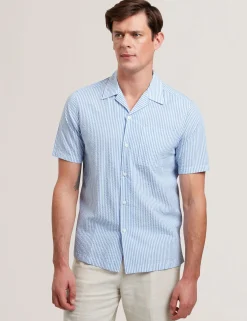 Striped Seersucker Relaxed Cotton Shirt