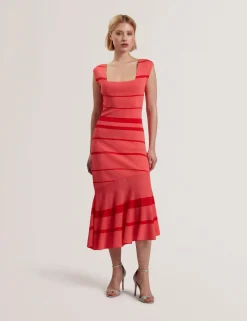 Striped Square Neck Flippy Midi Dress