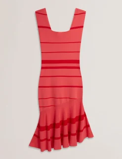 Striped Square Neck Flippy Midi Dress