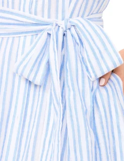 Striped Tie Waist Sleeveless Shirt Dress