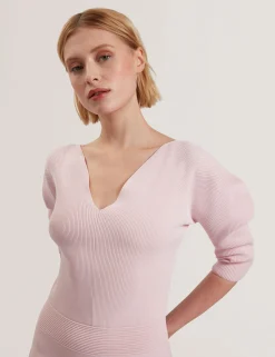Structured Puff Sleeve Knitted Skater Dress