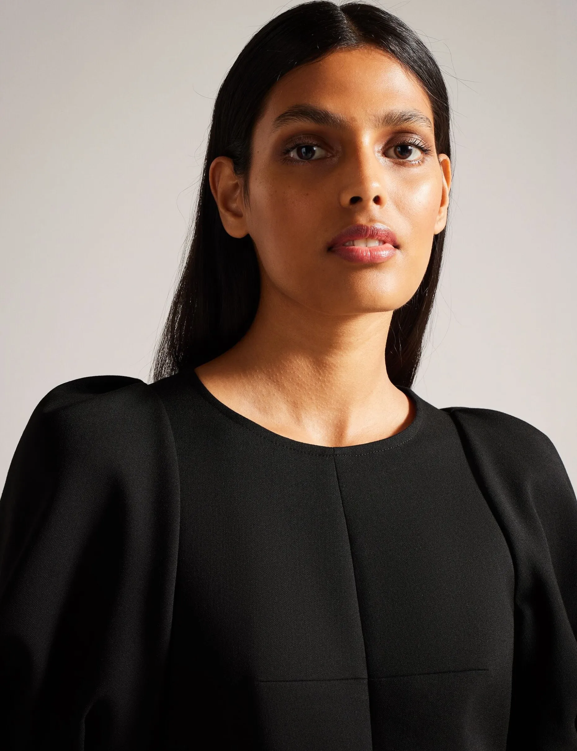 Structured Puff Sleeve Midi Dress With Belt