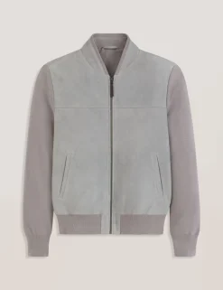 Suede Panel Zip-Up Bomber Jacket