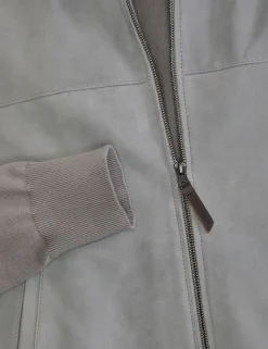 Suede Panel Zip-Up Bomber Jacket