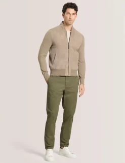 Suede Panel Zip-Up Bomber Jacket
