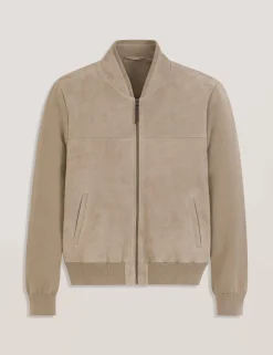 Suede Panel Zip-Up Bomber Jacket
