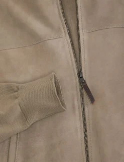 Suede Panel Zip-Up Bomber Jacket