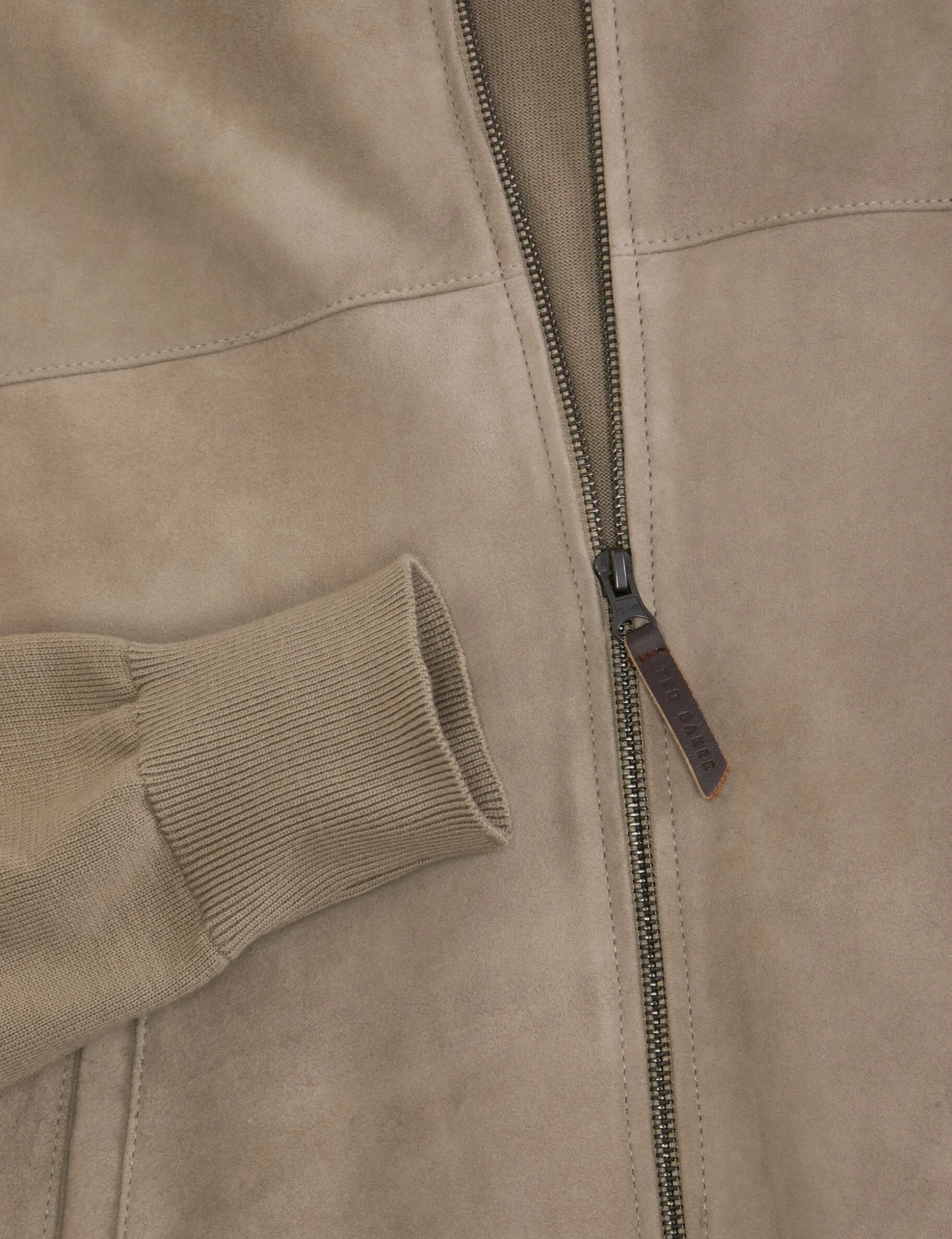 Suede Panel Zip-Up Bomber Jacket