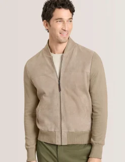 Suede Panel Zip-Up Bomber Jacket