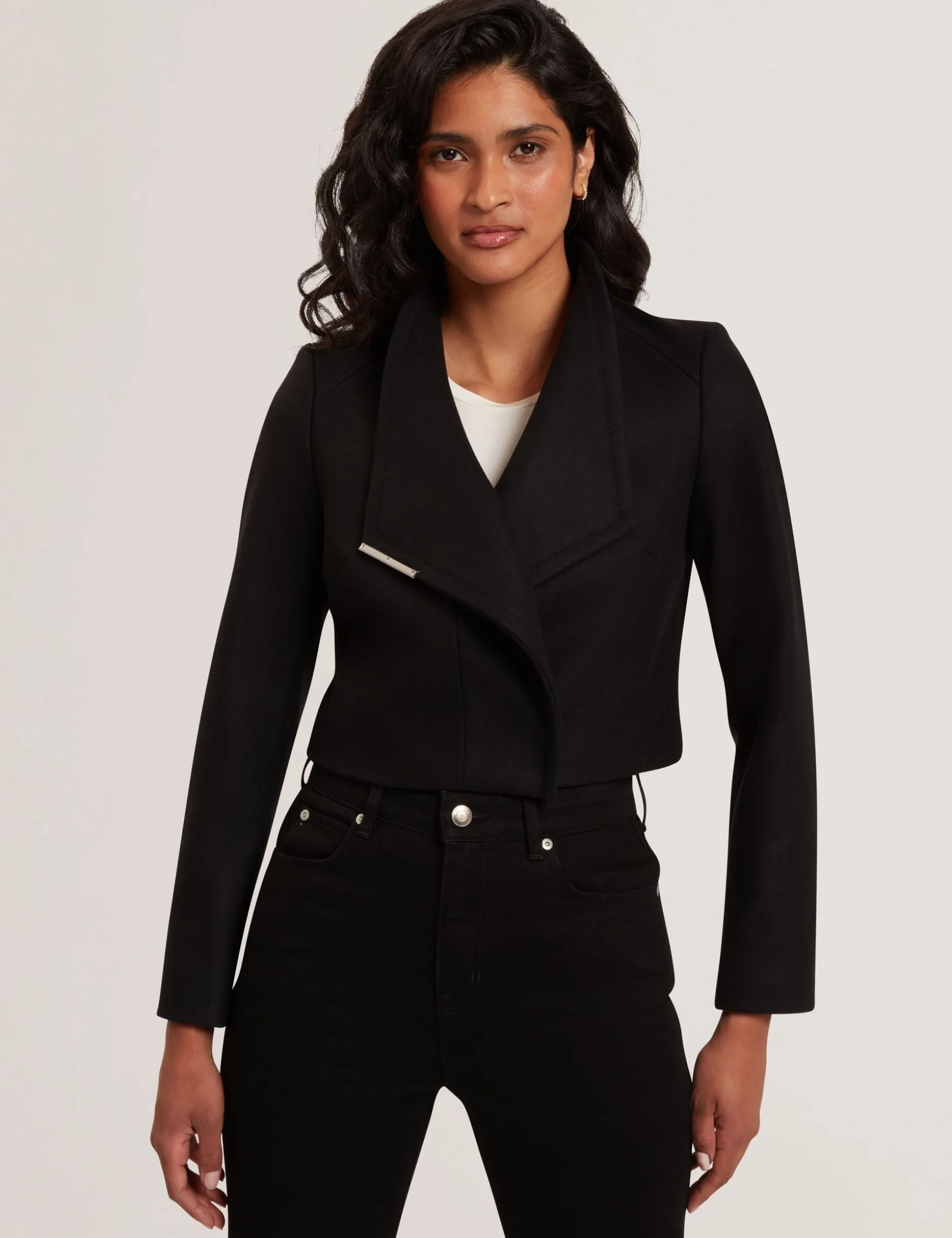 Tailored Cropped Wool Wrap Jacket