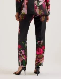Tapered Leg Floral Print Tailored Trousers