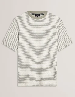 Textural Stripe Crew Neck Cotton T-Shirt
