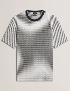 Textural Stripe Crew Neck Cotton T-Shirt