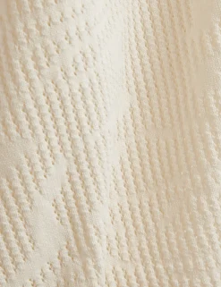 Textured Crochet Knit Button-Through Polo