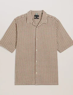 Textured Grid Cotton Short Sleeve Shirt