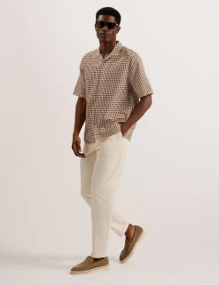 Textured Grid Cotton Short Sleeve Shirt