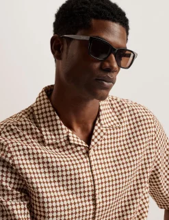 Textured Grid Cotton Short Sleeve Shirt