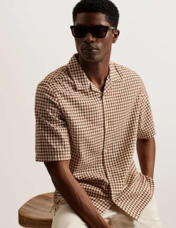Textured Grid Cotton Short Sleeve Shirt