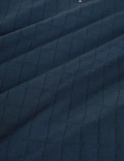 Textured Grid Zip Neck Cotton Polo