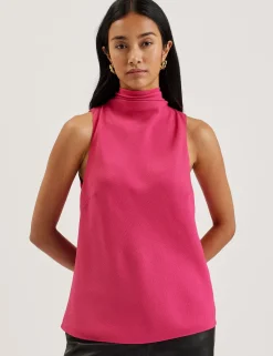 Textured High Neck Sleeveless Top