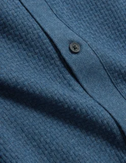 Textured Knit Button-Through Polo Shirt