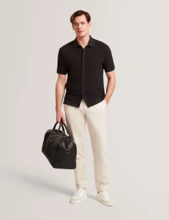 Textured Knit Button-Through Polo Shirt