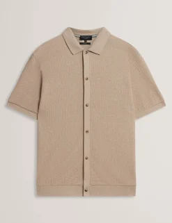 Textured Knit Button-Through Polo Shirt