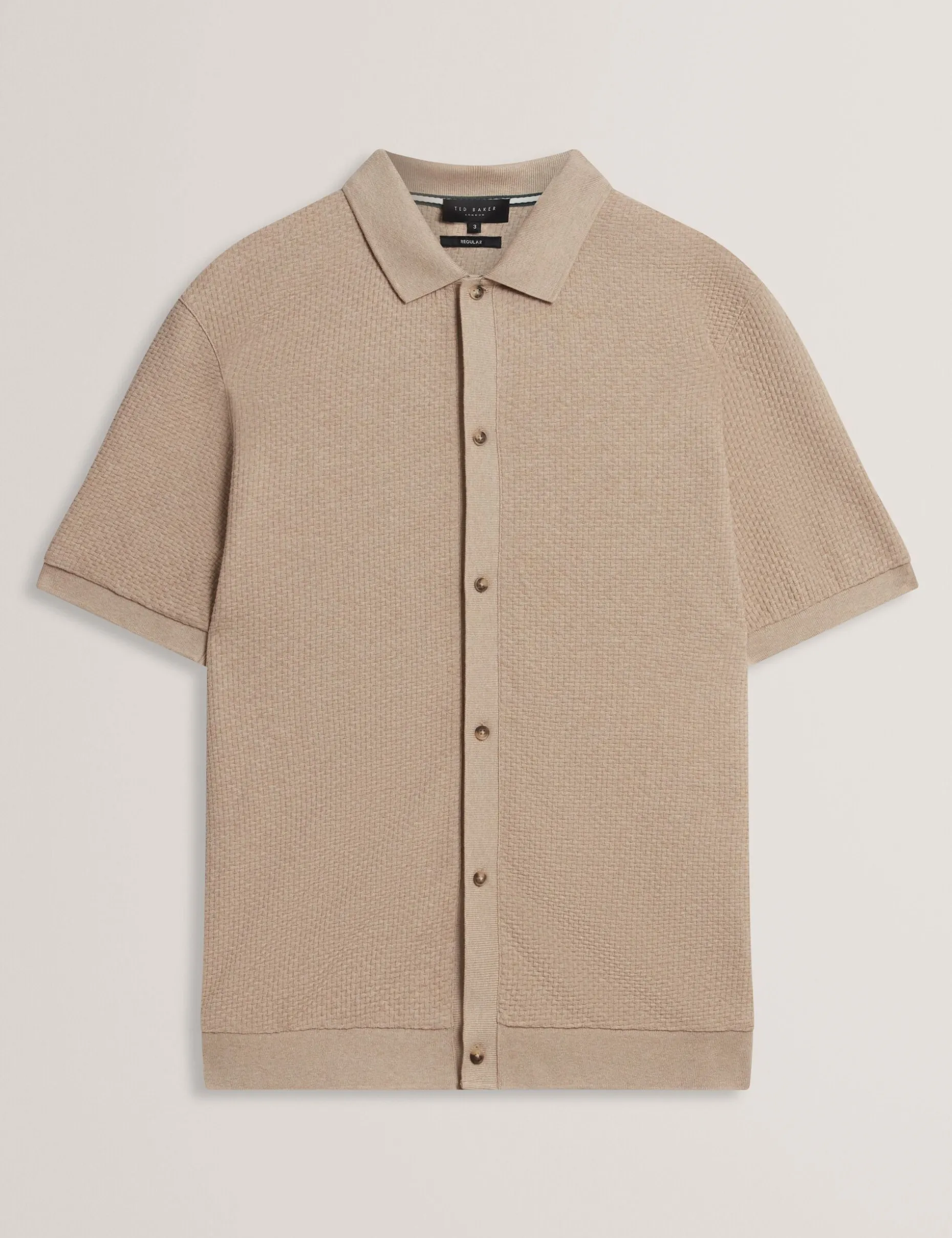 Textured Knit Button-Through Polo Shirt