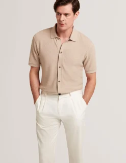Textured Knit Button-Through Polo Shirt