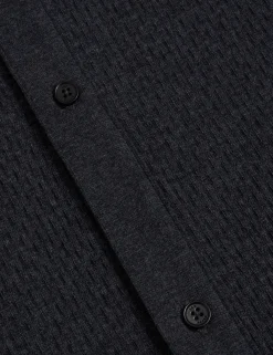 Textured Knit Button-Through Polo Shirt