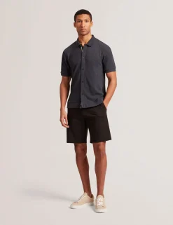 Textured Knit Button-Through Polo Shirt