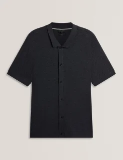 Textured Knit Button-Through Polo Shirt