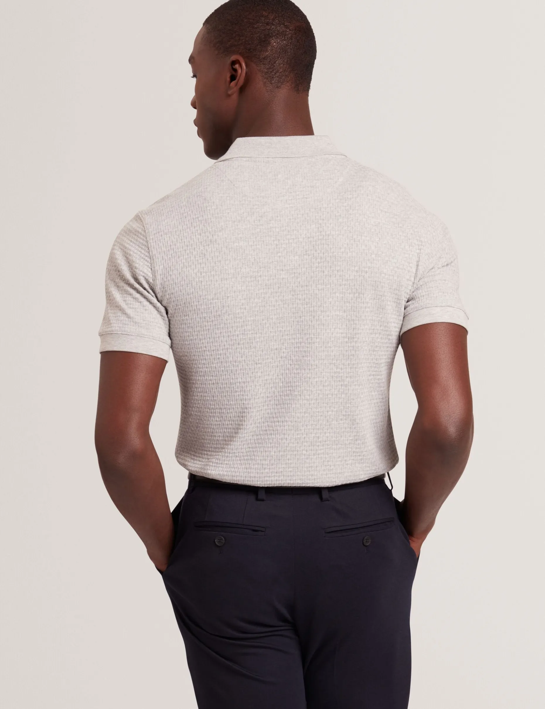 Textured Knit Button-Through Polo Shirt
