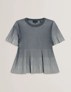 Textured Knit Fluted Short Sleeve Top