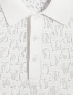 Textured Knit Silk Cotton Polo Shirt