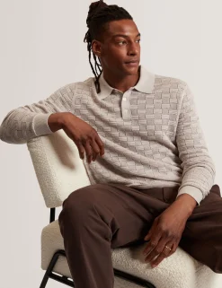 Textured Silk Blend Long Sleeve Polo