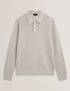 Textured Silk Blend Long Sleeve Polo
