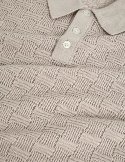 Textured Silk Blend Long Sleeve Polo