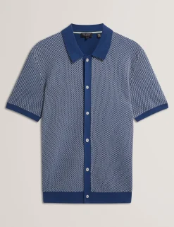 Textured Stitch Knitted Button-Through Shirt