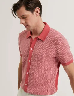Textured Stitch Knitted Button-Through Shirt