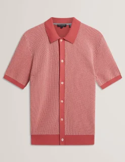 Textured Stitch Knitted Button-Through Shirt