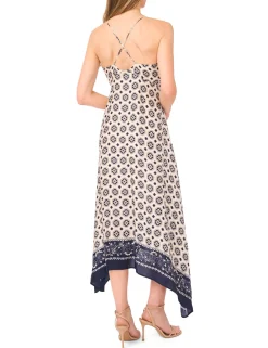 Tile Print Strappy Asymmetric Midi Dress