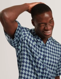 Tile Print Tencel Short Sleeve Shirt
